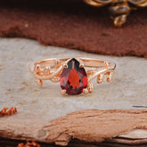 Organic Vine-Entwined 4-Prong Pear-Cut Natural Garnet Engagement Ring